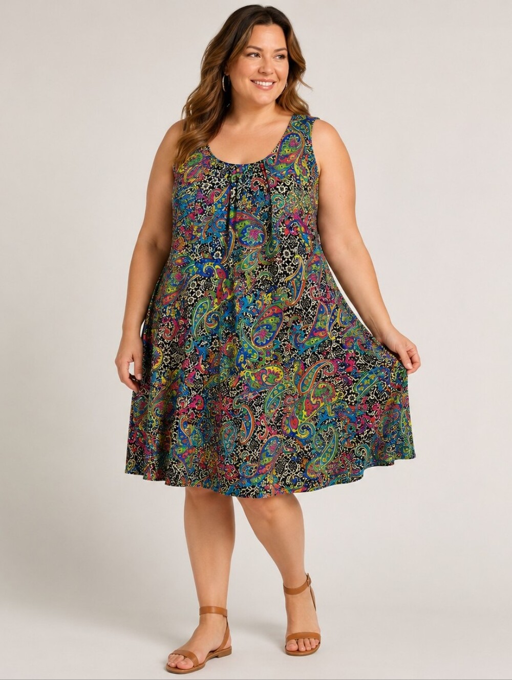 Catherines Paisley Print Sleeveless Swing Dress Women's 1X 18/20W